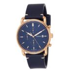 original Fossil Commuter Chronograph Blue Dial Men's Watch with Navy Leather Strap Casual Quartz Watch for Man FS5404
