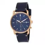 original Fossil Commuter Chronograph Blue Dial Men's Watch with Navy Leather Strap Casual Quartz Watch for Man FS5404