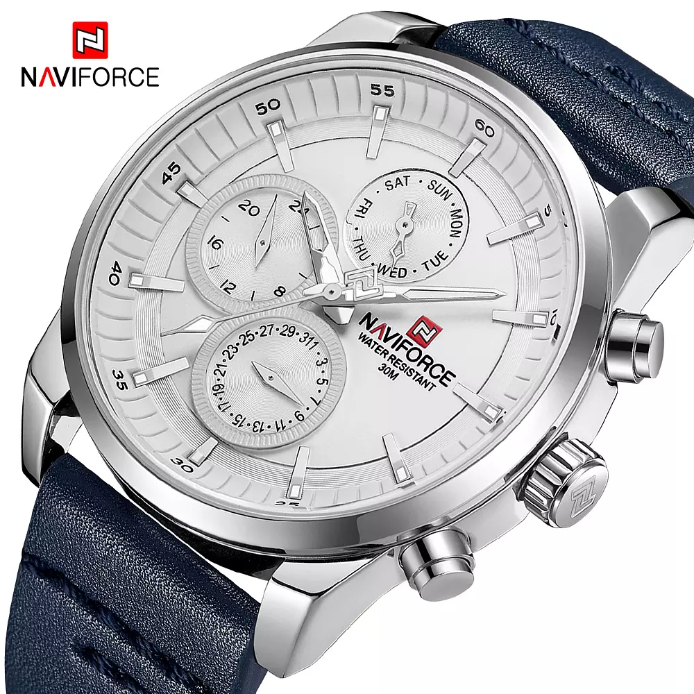 NAVIFORCE-Brand-Men-Military-Genuine-Leather-Sport-Watches-Men-s-Watches-Waterproof-Chronograph-Quartz-Clock-Date NAVIFORCE Brand Men Military Genuine Leather Sport Watches Men's Watches Waterproof - Image 1