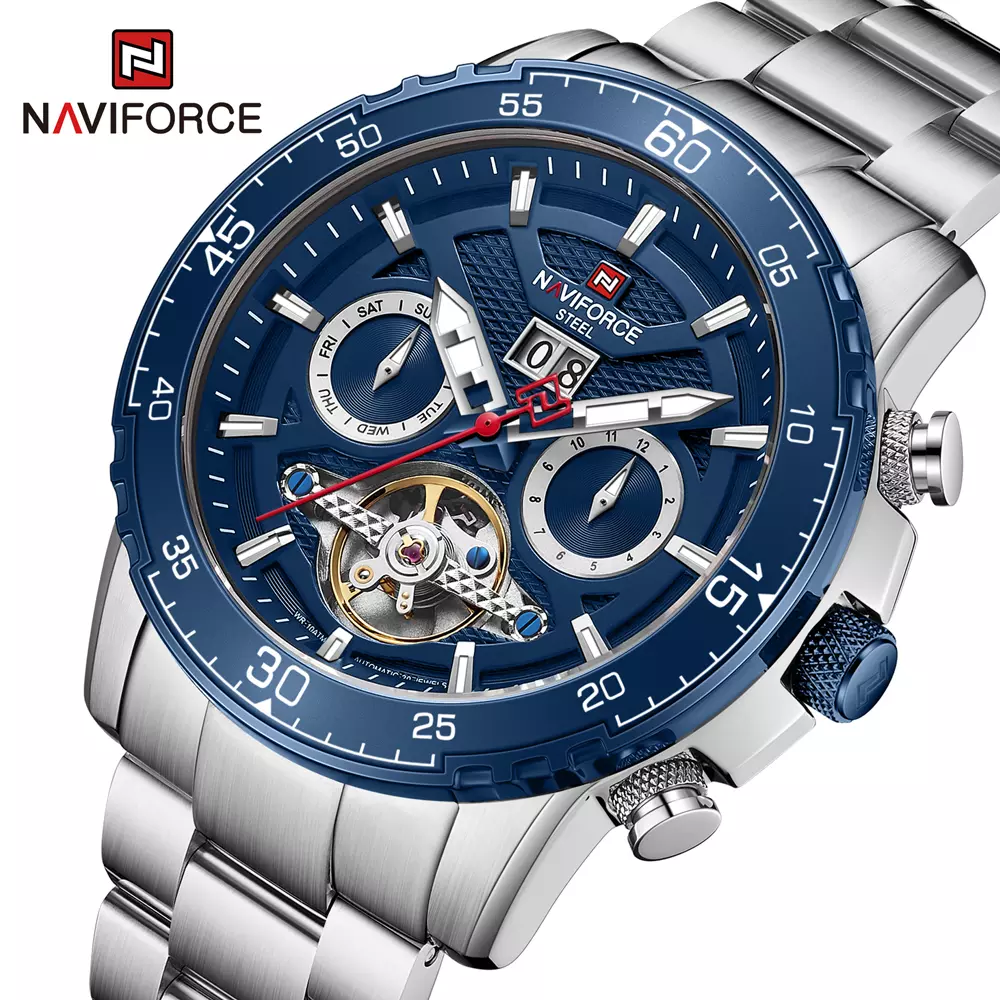 NAVIFORCE-Design-S1001-Luxury-Automatic-Diver-Mechanical-Watch-The-Mens-Watches-100M-Waterproof-Full-Steel-Watches original NAVIFORCE Design S1001 Luxury Automatic Diver Mechanical Watch The Mens' Watches 100M Waterproof Full Steel Watches Date Week - Image 1
