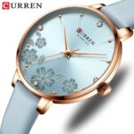 CURREN Watches Women Brand Leather Quartz Wristwatches Luxury Design Clock for Ladies Charm Flowers