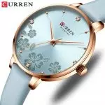 CURREN Watches Women Brand Leather Quartz Wristwatches Luxury Design Clock for Ladies Charm Flowers