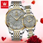 OLEVS Waterproof Stainless Steel Automatic Mechanical Watch for Couples Luxury Luminous Lovers Watch Pair Men and Women 6630