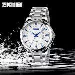 SKMEI New Fashion Casual Watch Men Full Steel Auto Date Water Resistant Calendar Quartz WristwatchesRelogio Masculino