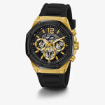 GUESS MENS GOLD TONE CASE BLACK SILICONE WATCH