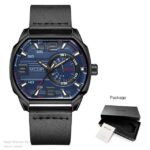 MEGIR Casual Sport Watches for Men Leather Strap Watch with Auto Date Luminous Hands Waterproof Octagon Wristwatch