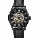 AUTOMATIC SKELETION BLACK LEATHER AUTOMATIC WATCH